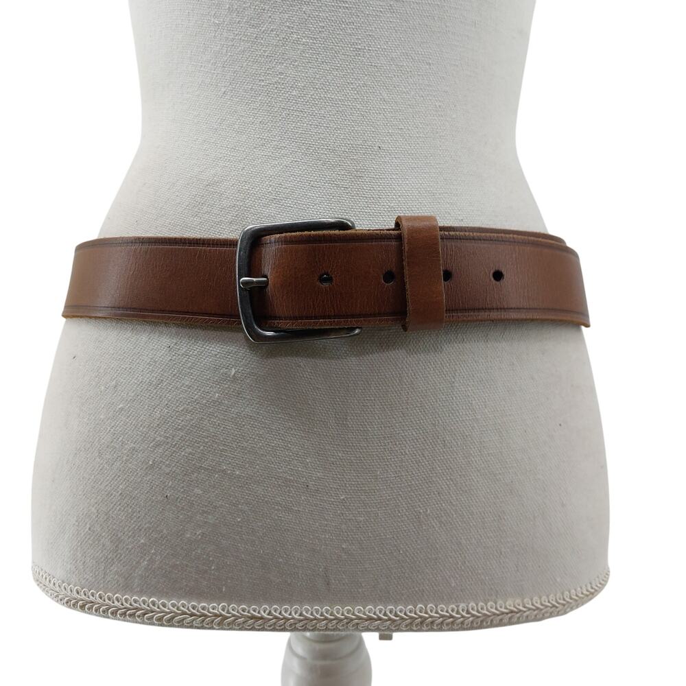 Wrangler Mens Brown Leather Belt Sz 34 Silver 1 Prong Buckle